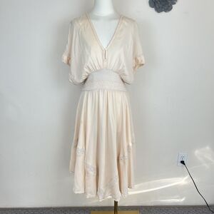 Valiante Dress Womens 2 Blush Pink V Neck Flutter Sleeve Smocked Boho Western